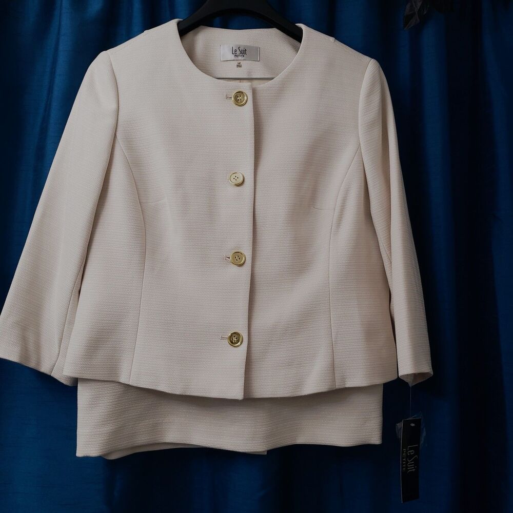 PETITE NWT Le Suit Petite Champagne Skirt Suit Sz. 14P $265 Retail Special Occas